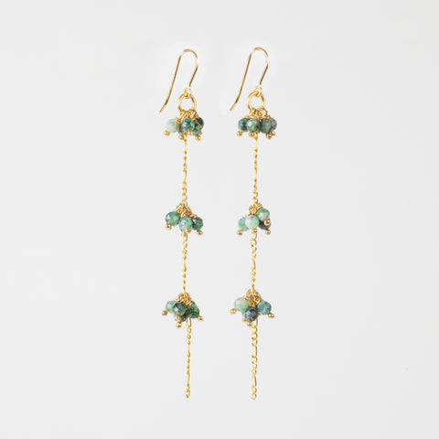 The Cleopatra Goddess - Emerald Gold Triple Cluster Dangle Earrings