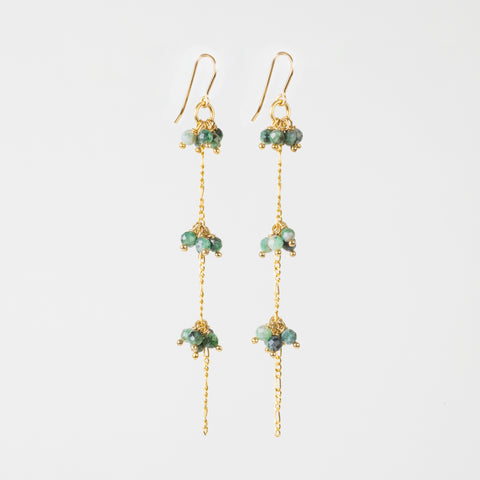 The Cleopatra Goddess - Emerald Gold Triple Cluster Dangle Earrings