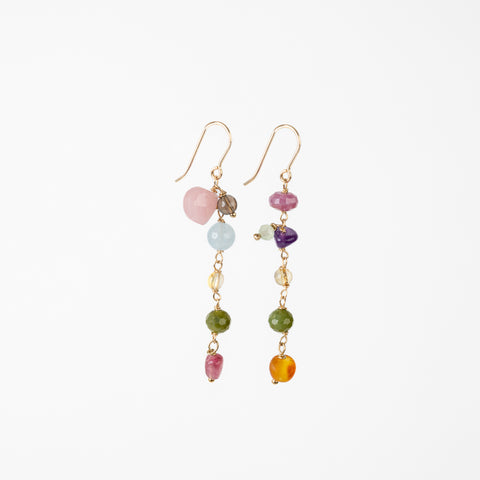 The Flora Goddess - Smoky Quartz Aquamarine Guava Quartz Ruby Jade Amethyst Tourmaline Amber Citrine Prehnite Gold Dangle Earrings