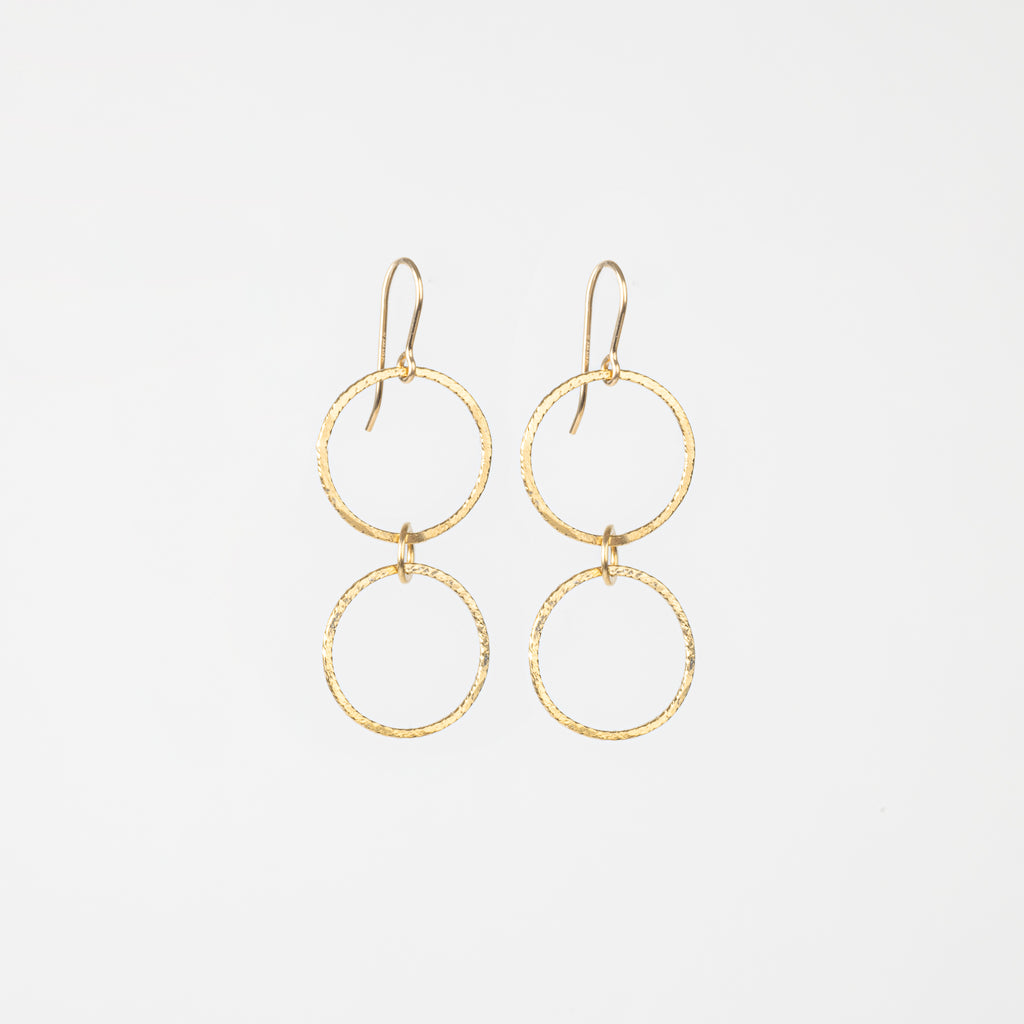 The Nike Goddess - Gold Hammered Double Circle Earrings
