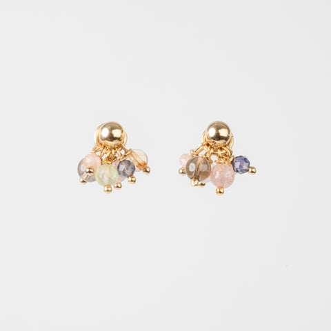 The Flora Goddess - Smoky Quartz Strawberry Quartz Moonstone Citrine Prehnite Iolite Gold Removable Cluster Stud Earrings