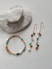 The Amazon - Gold , Amazonite, Amber, Jade, Iolite, Moonstone,  Pearl Bracelet
