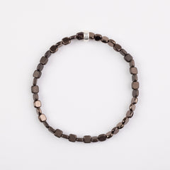 4mm Metallic Brown Gloss/Matte Hematite Skinny Square Silver Bracelet