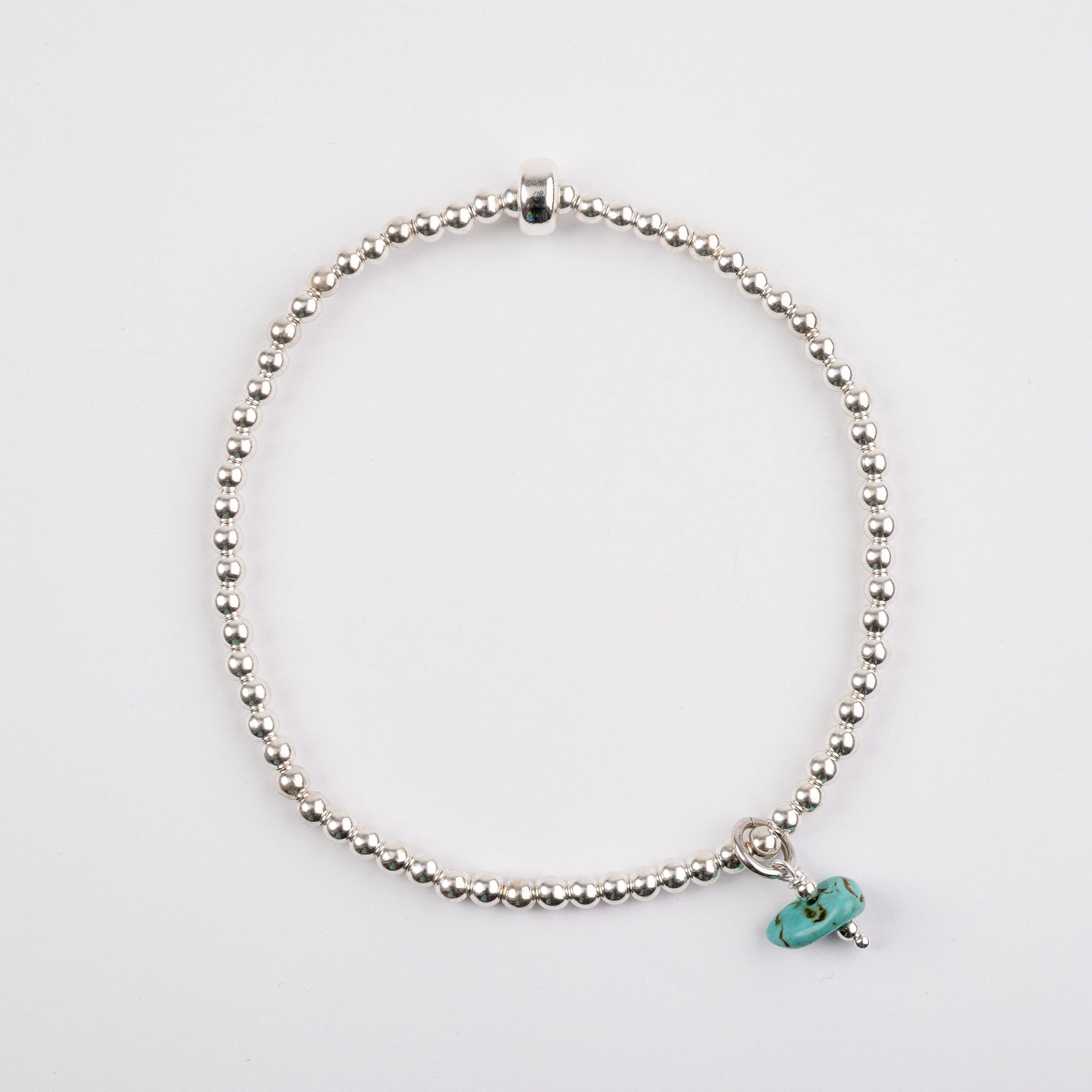 3mm Silver Turquoise Charm Bracelet