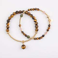 The Gianna - Tiger's Eye, Strawberry Quartz, BC Jade Gold Bracelet 2 Stack
