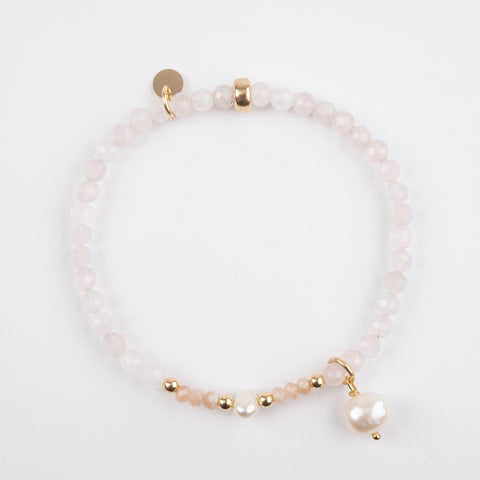 The Lovely - 4mm Rose Quartz, Pearl, Moonstone Gold Bracelet