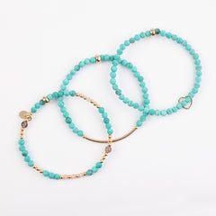 The Isla Three - Turquoise, Moonstone, Smoky Quartz Gold Bracelet 3 Stack- SOLD OUT