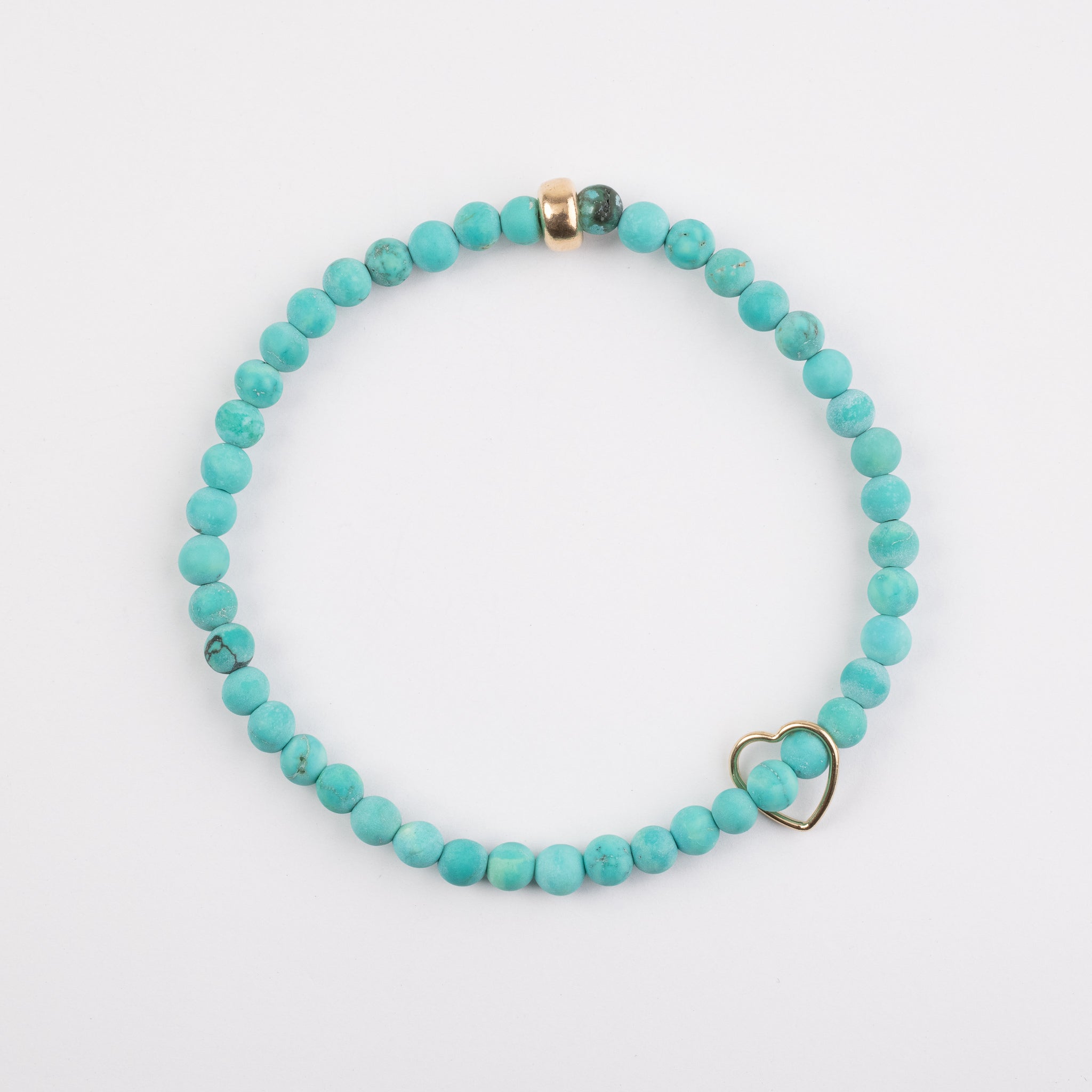4mm Matte Tibetan Turquoise Floating Gold Heart Bracelet - Sorry - Sold Out
