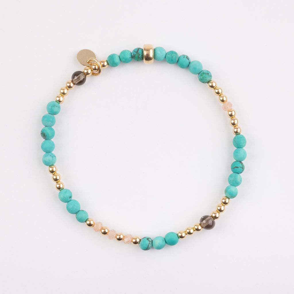 The Cuba - 4mm Turquoise, Moonstone, Smoky Quartz Gold Bracelet - Sold Out
