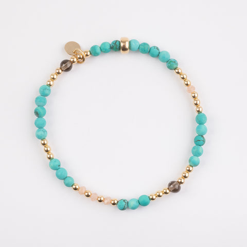 The Cuba - 4mm Turquoise, Moonstone, Smoky Quartz Gold Bracelet - Sold Out