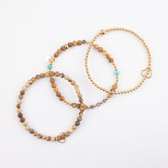 The Sahara - Picture Jasper, Turquoise, Iolite  Gold Bracelet 3 Stack