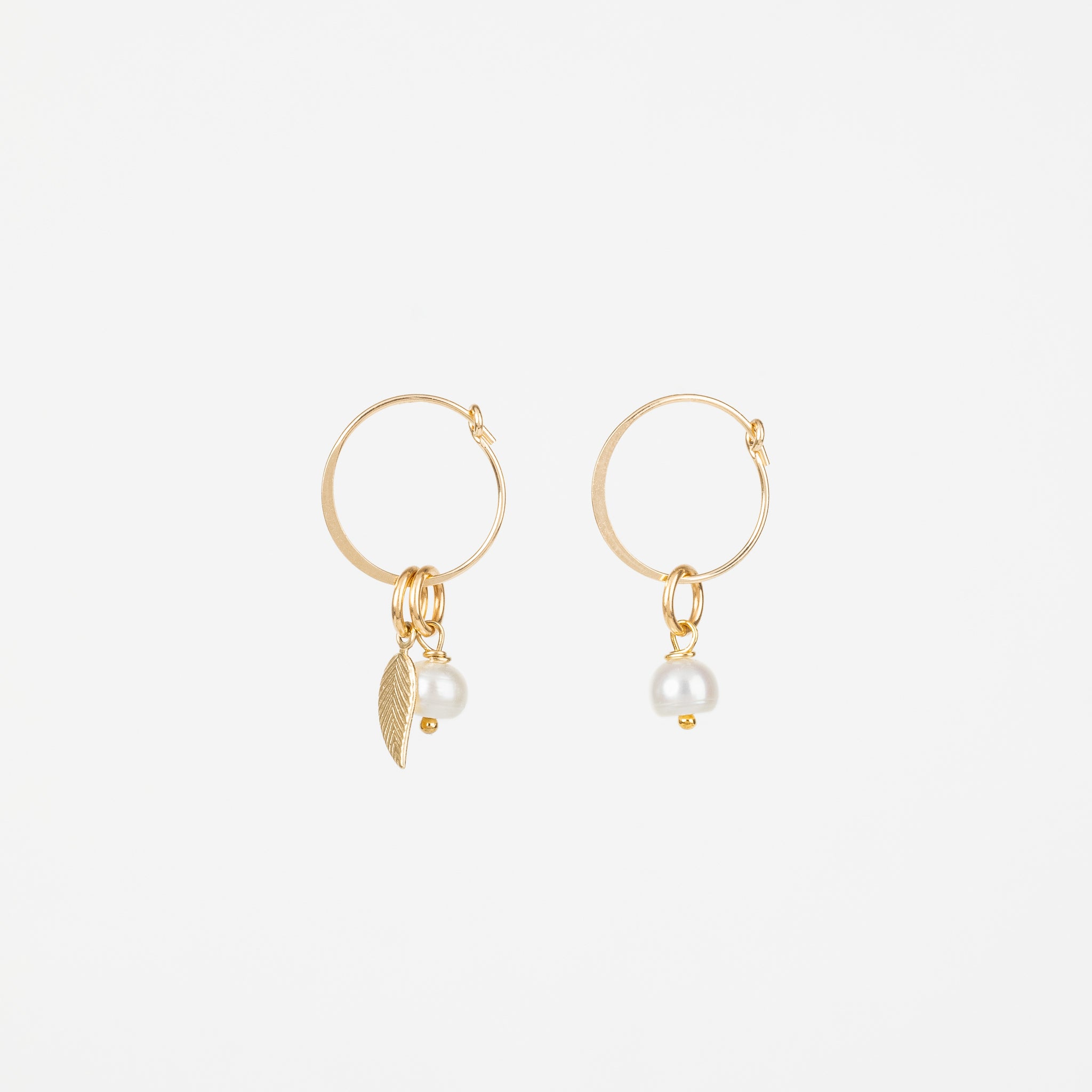 The Kimberly - Asymmetrical Pearl Gold Leaf Removable Charm Earrings