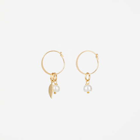 The Kimberly - Asymmetrical Pearl Gold Leaf Removable Charm Earrings