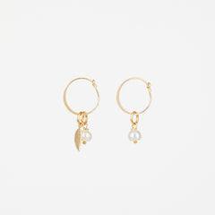 The Kimberly - Asymmetrical Pearl Gold Leaf Removable Charm Earrings
