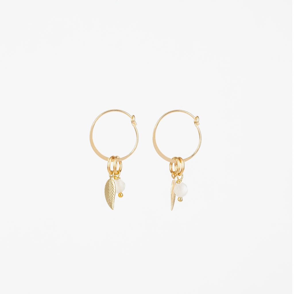 Golden Moon - Moonstone Gold Leaf Removable Charm Earrings