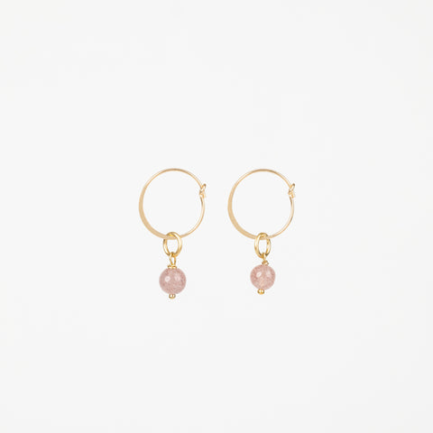 Strawberry Summer - Strawberry Quartz Gold Removable Charm Earrings