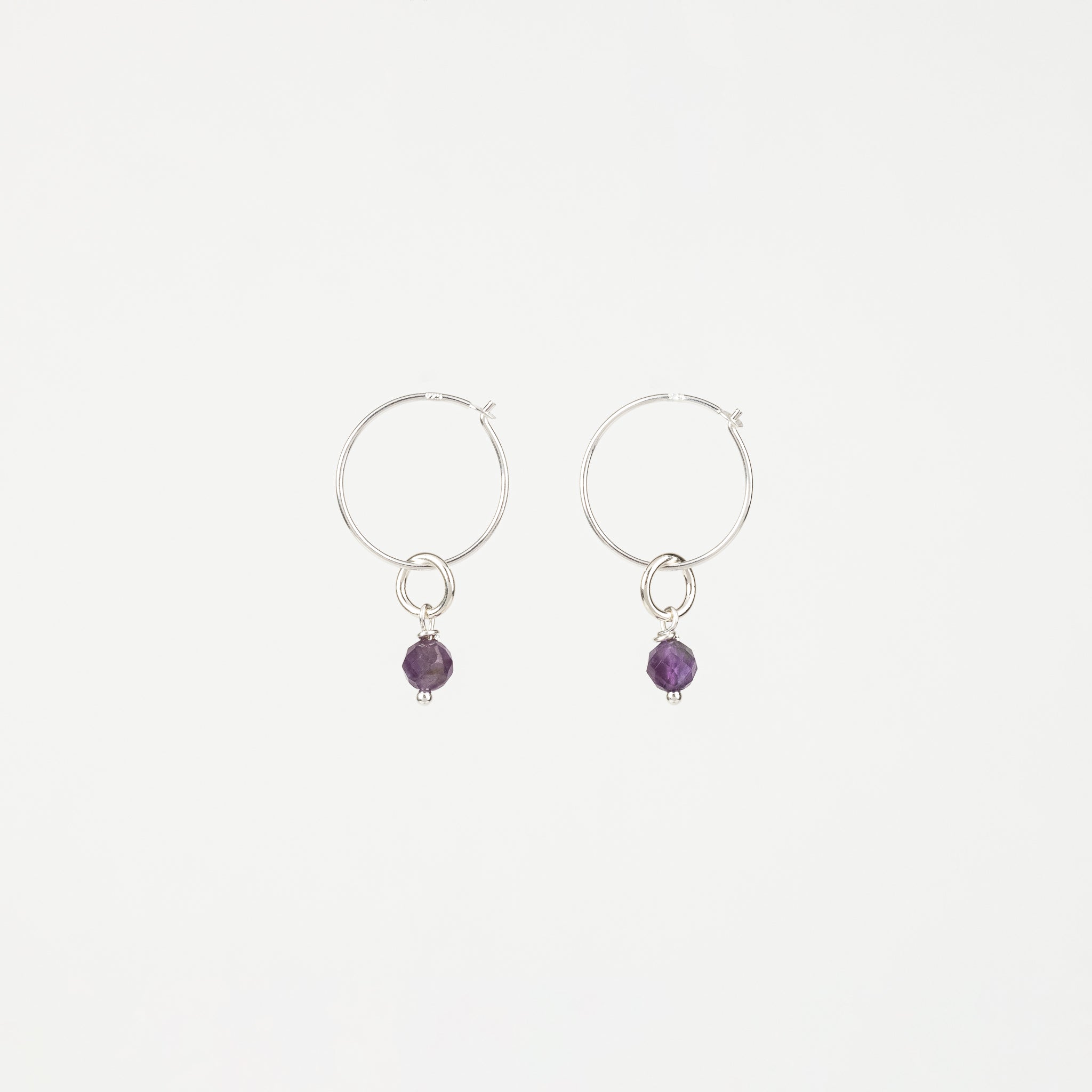 The Aquarius - Amethyst Silver Removable Charm Hoop Earrings