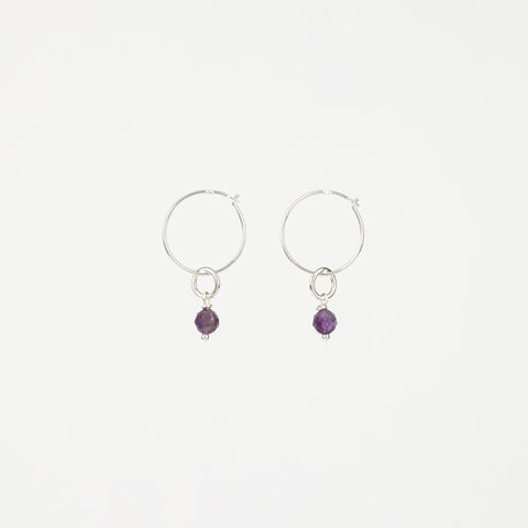 The Aquarius - Amethyst Silver Removable Charm Hoop Earrings