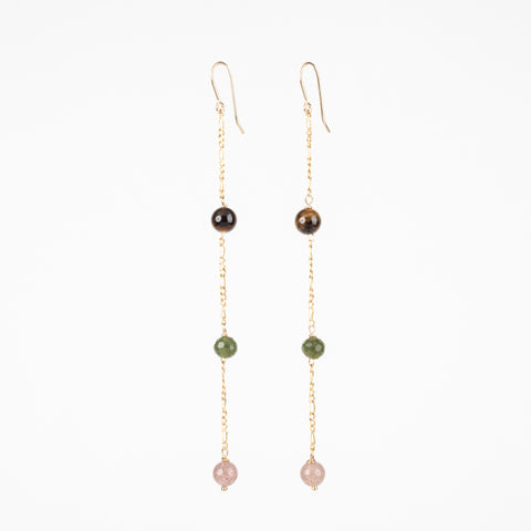The Gianna - BC Jade, Tiger's Eye, Strawberry Quartz Gold Dangle Earrings