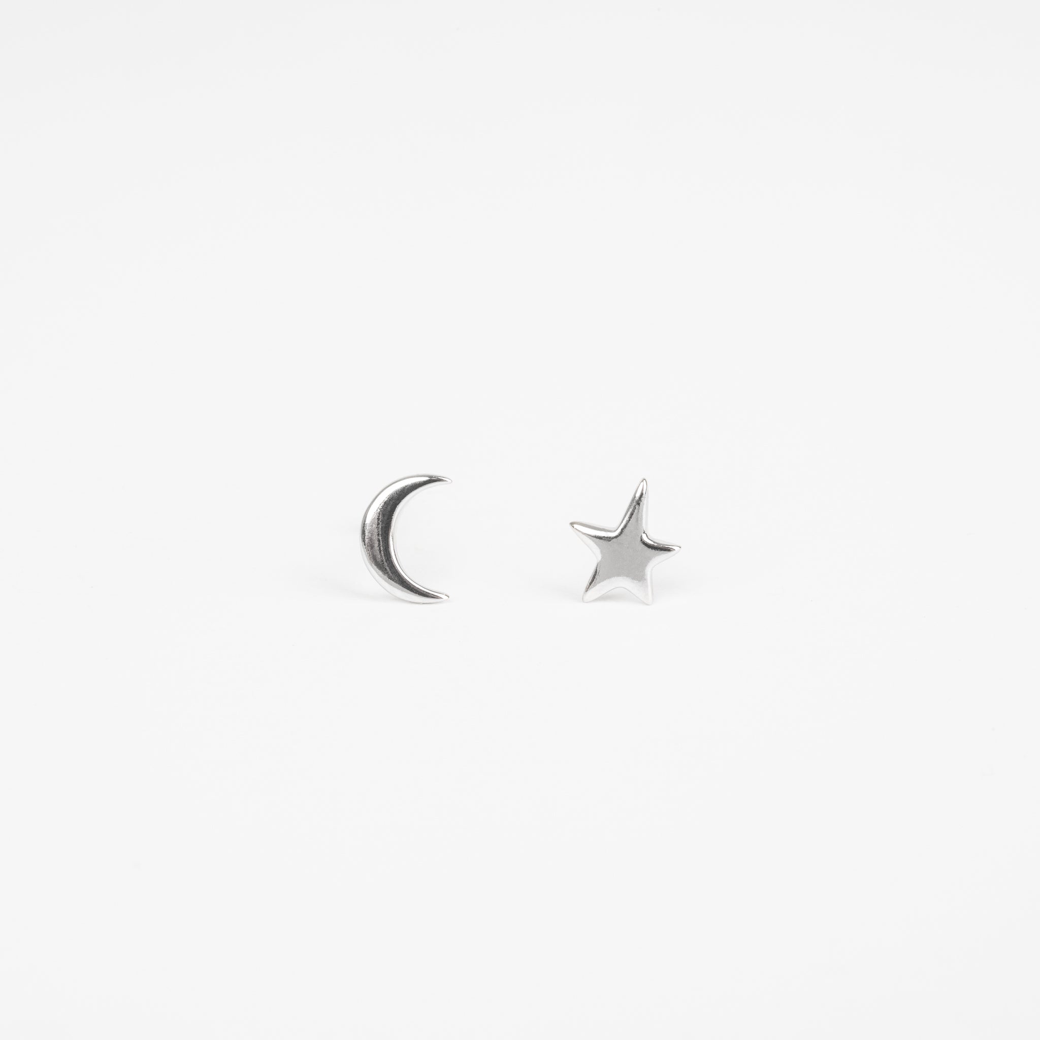The Night Sky - Silver Moon Star Stud Earrings