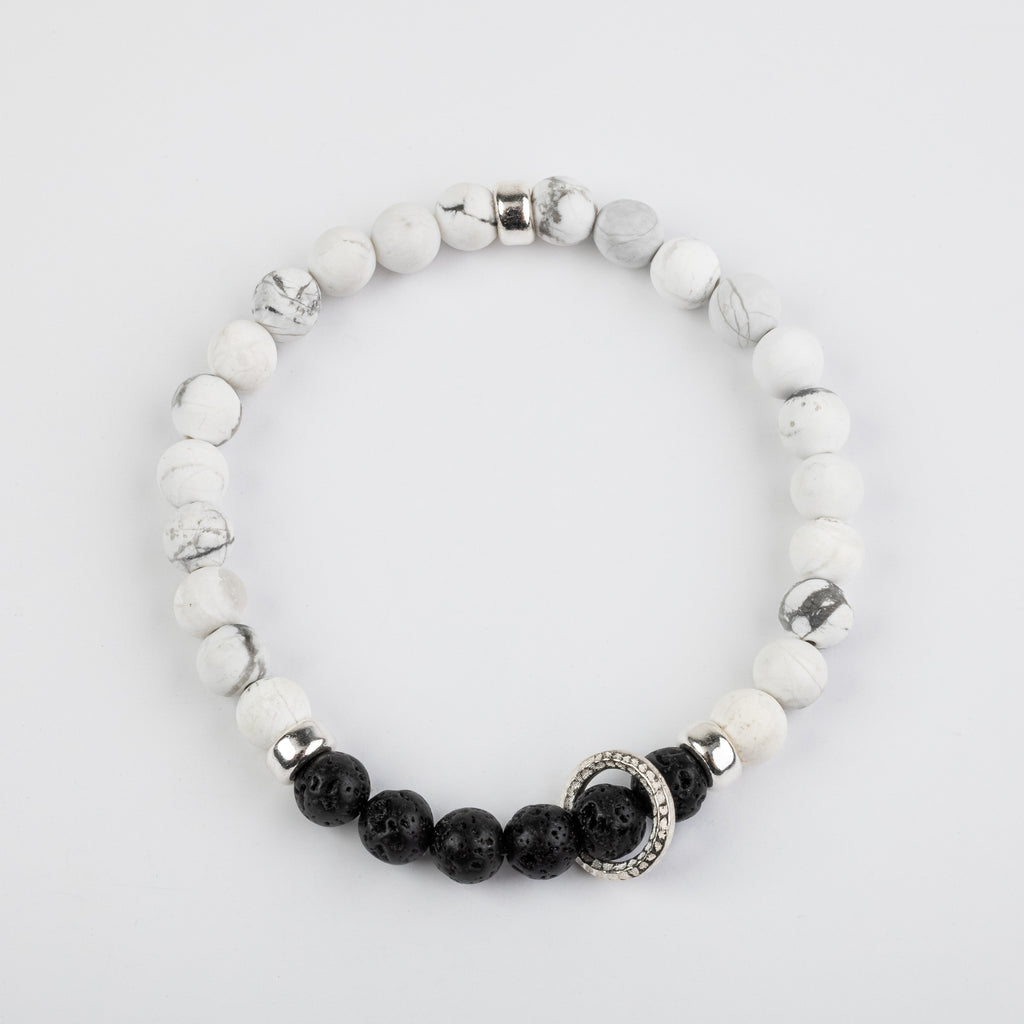 Howlite Lava Floating Silver Circle Bracelet