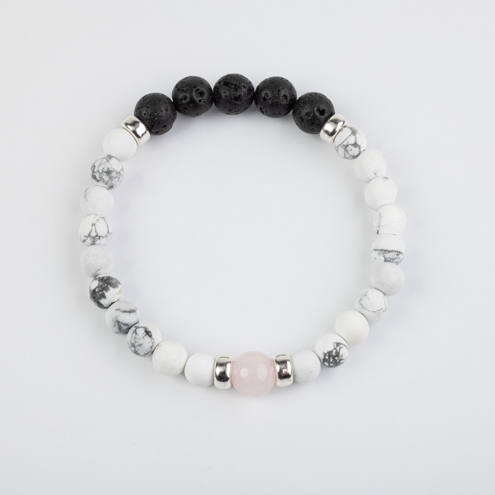 Rose Quartz, Lava, Howlite, Silver Combo Bracelet