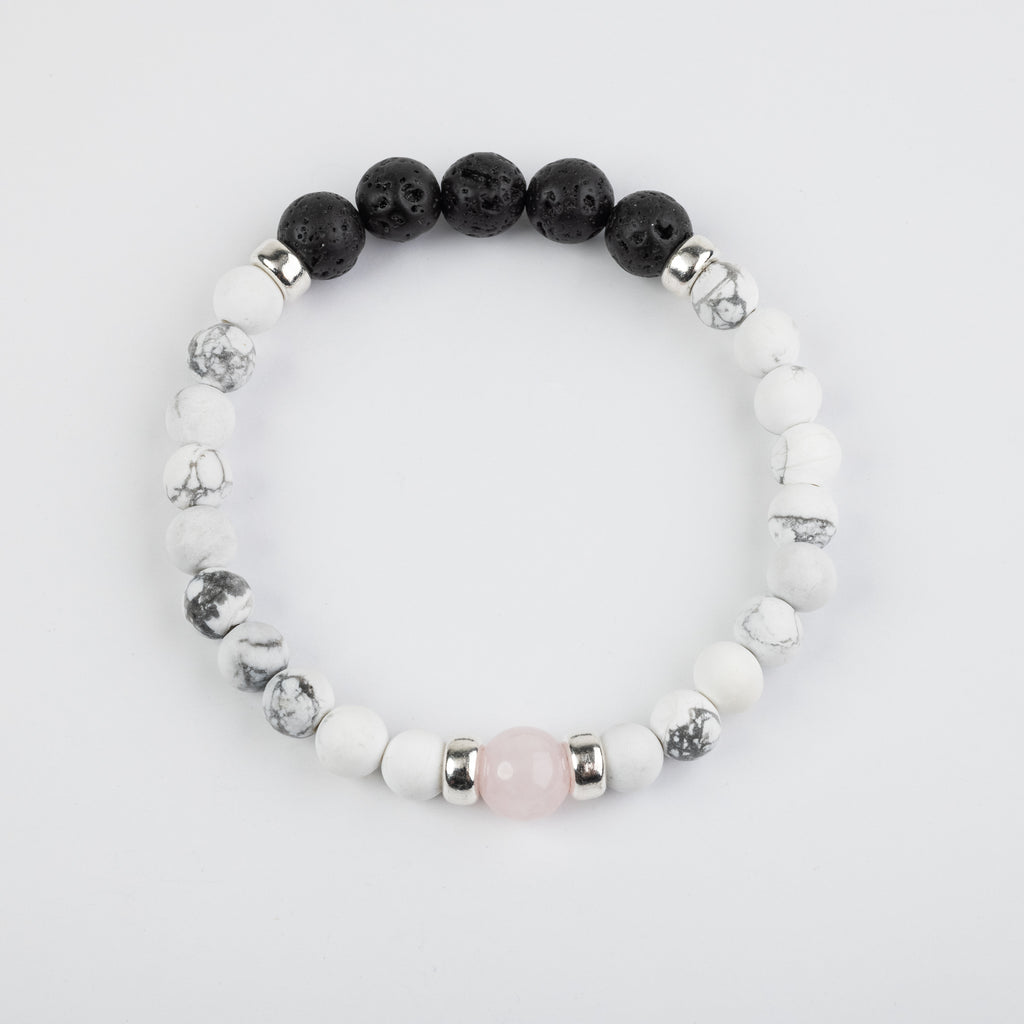 Rose Quartz, Lava, Howlite, Silver Combo Bracelet