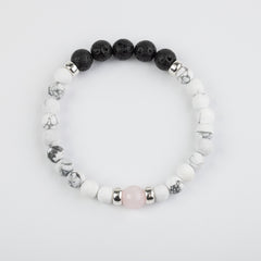 Rose Quartz, Lava, Howlite, Silver Combo Bracelet