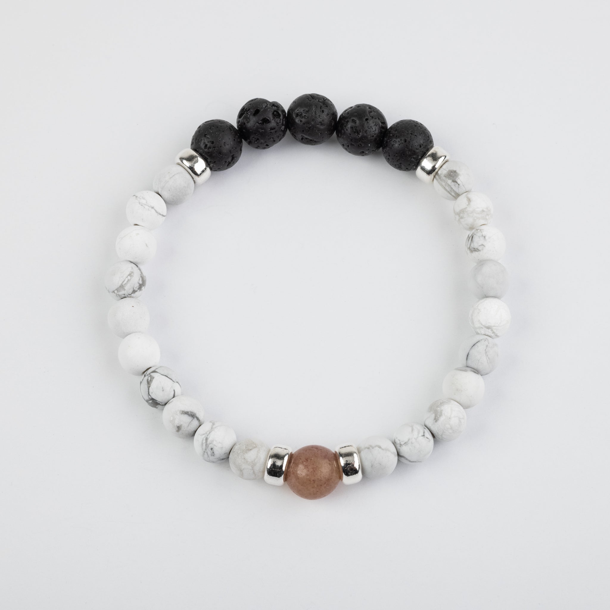 Strawberry Quartz, Lava, Howlite, Silver Combo Bracelet