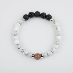 Strawberry Quartz, Lava, Howlite, Silver Combo Bracelet