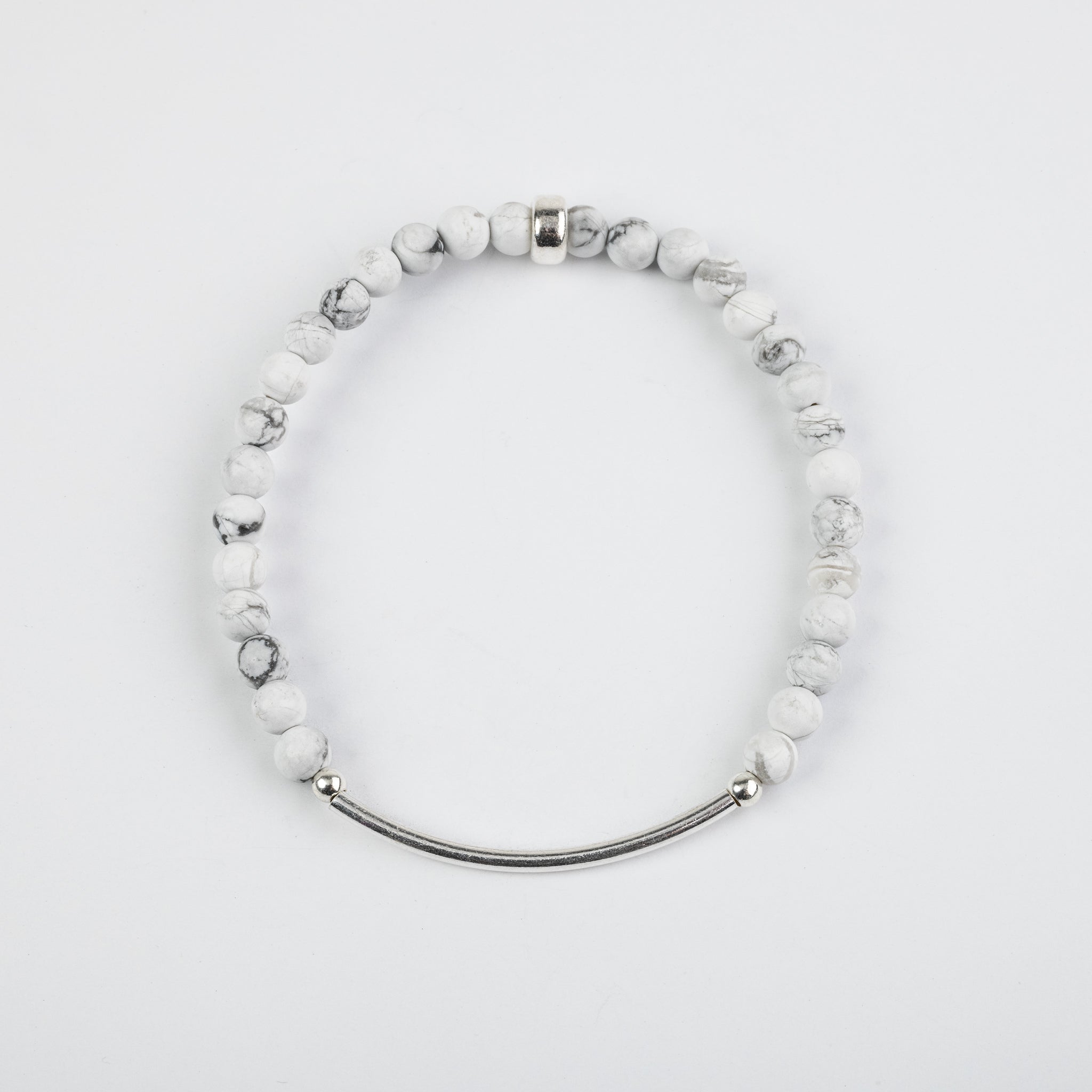 4mm Matte Howlite Silver Bar Bracelet