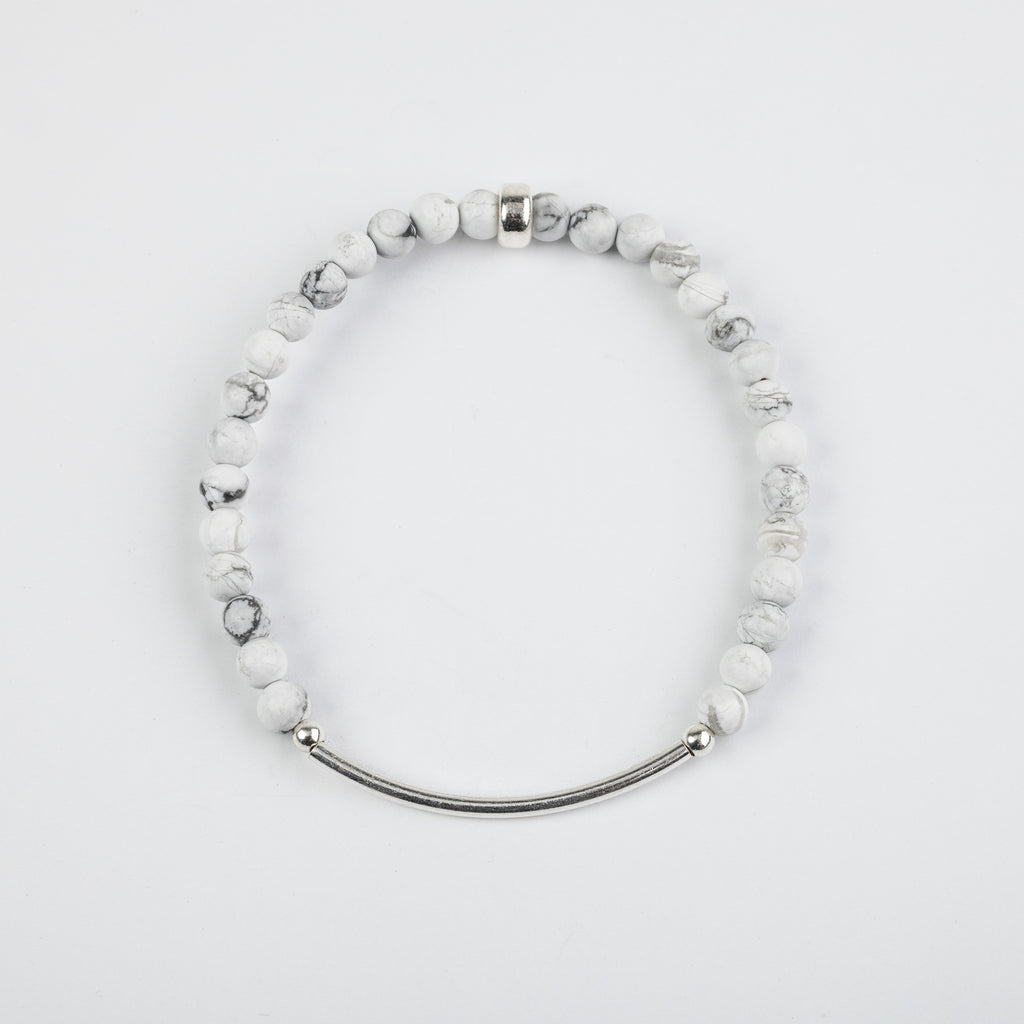 4mm Matte Howlite Silver Bar Bracelet