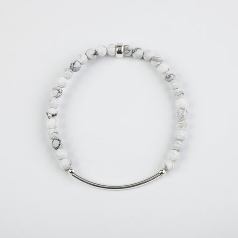 4mm Matte Howlite Silver Bar Bracelet