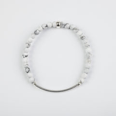 4mm Matte Howlite Silver Bar Bracelet