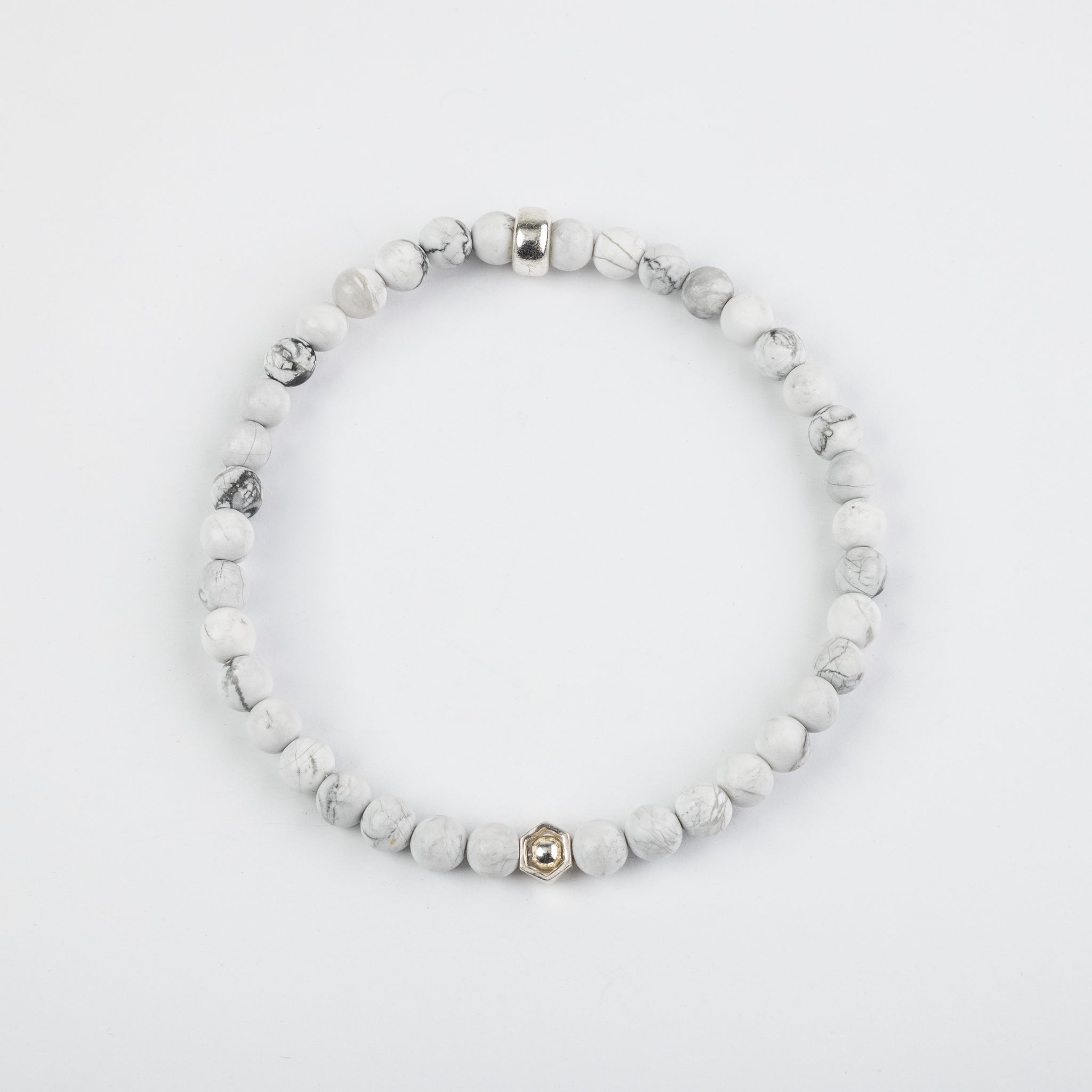 4mm Matte Howlite Silver Hexagon Bracelet
