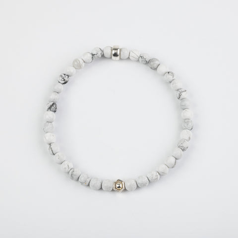 4mm Matte Howlite Silver Hexagon Bracelet