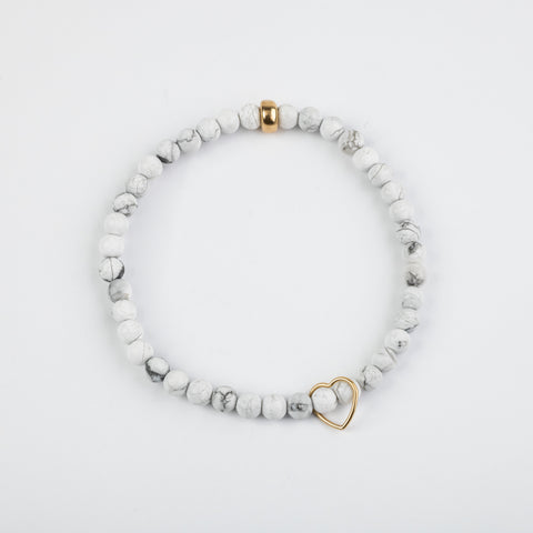 Howlite Gold Heart Bracelet