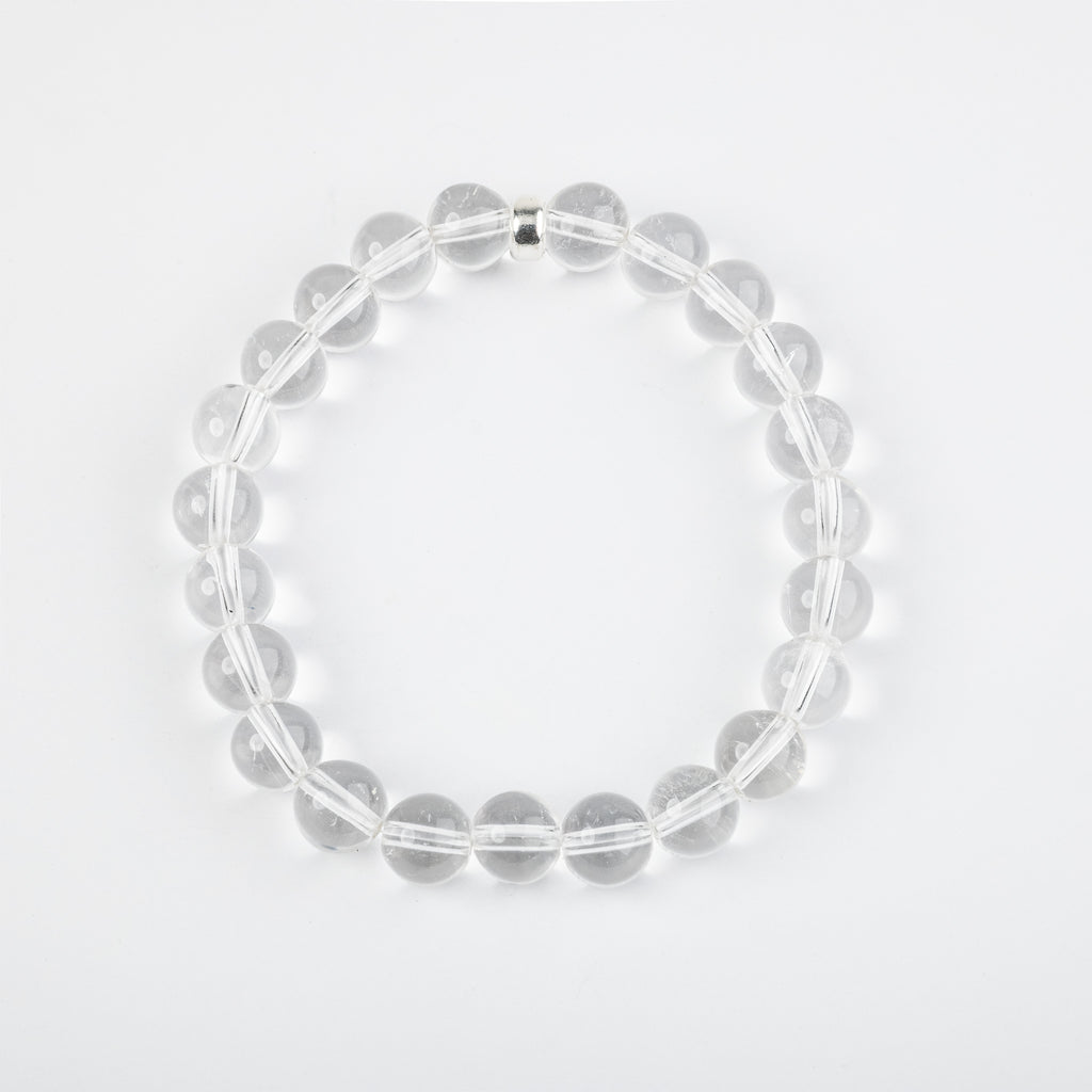 8mm Clear Quartz Crystal Silver Bracelet