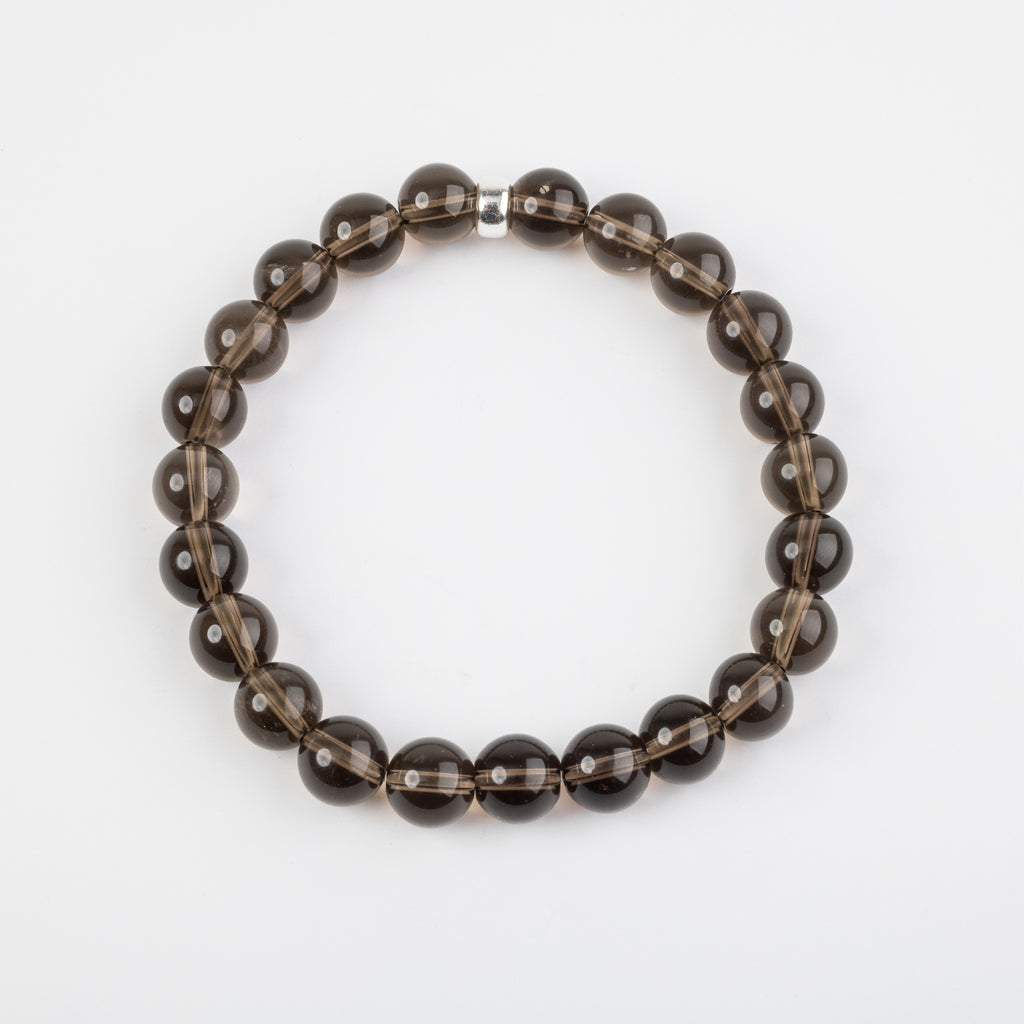 8mm Smoky Quartz Silver Bracelet