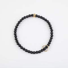 4mm Faceted Matte Onyx with Floating Gold Heart Bracelet