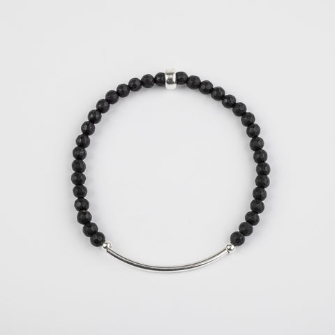 4mm Faceted Matte Onyx with Silver Bar Bracelet